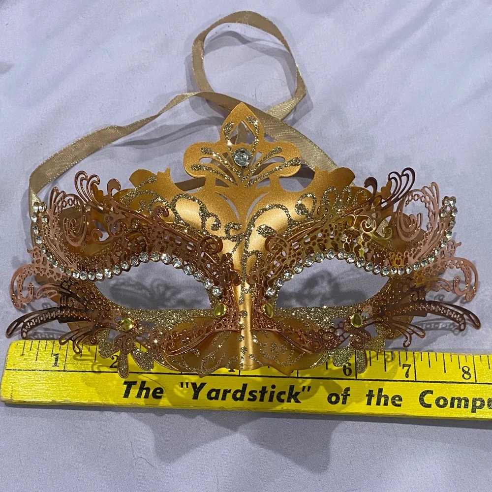 Gold Filigree Masquerade Mask with Ribbon